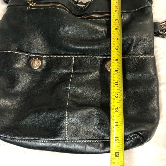 Genuine Roots Black Leather Bucket Crossbody Shoulder Bag Purse - Picture 15 of 16